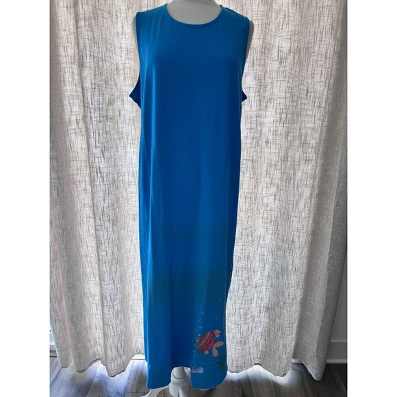 Davina Women's Artsy Size 1X blue maxi dress & jacket embroidered fish casual - Picture 3 of 15